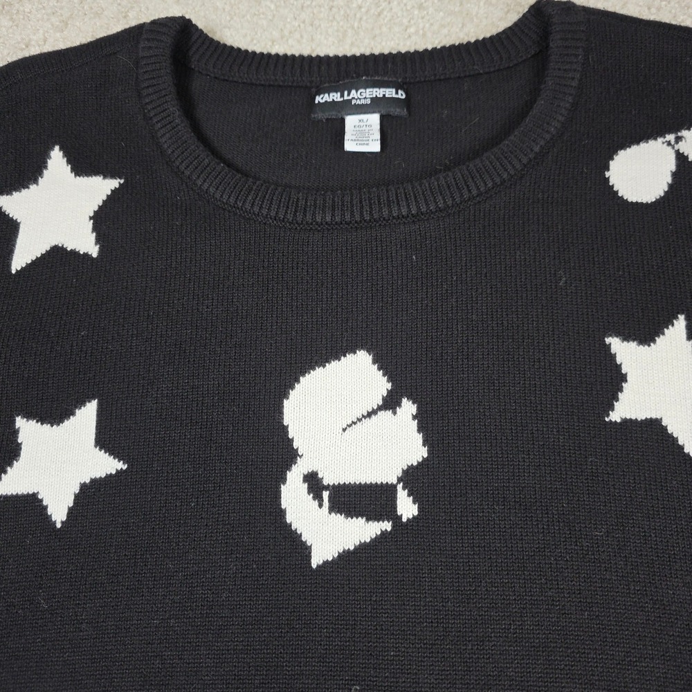 Karl Lagerfeld Paris Sweater Women's XL Black White Star & Karl Iconβ Knit 2018